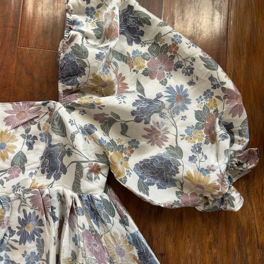 Storia Floral Print Babydoll Mini Dress With Puff Sleeves Women’s Size M - Picture 4 of 12